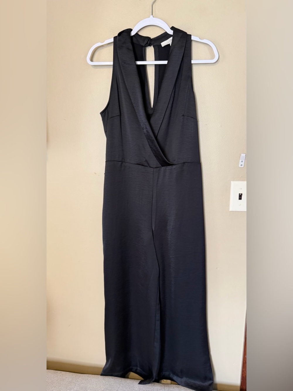 LOFT Black Satin Halter Wrap Jumpsuit NEW - Picture 2 of 10
